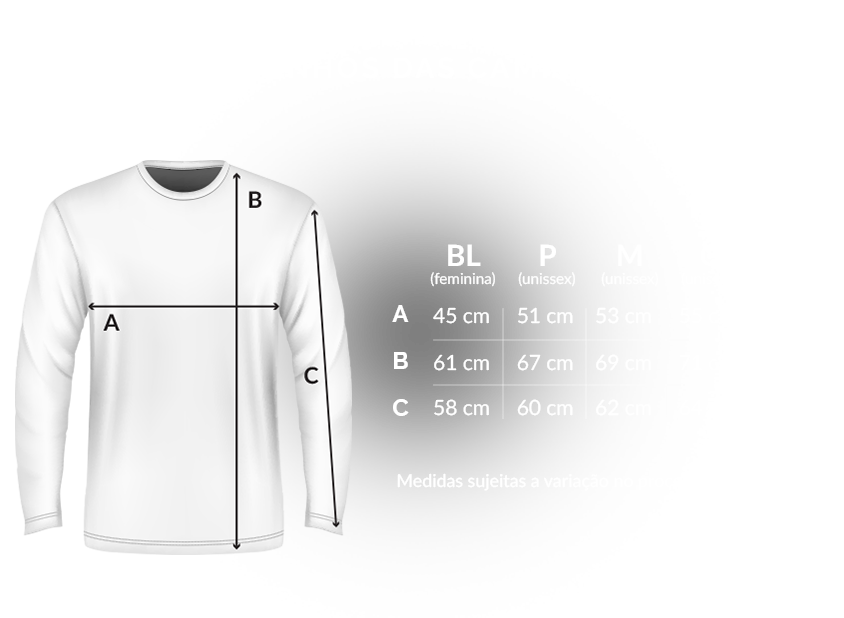 Tamanhos camiseta